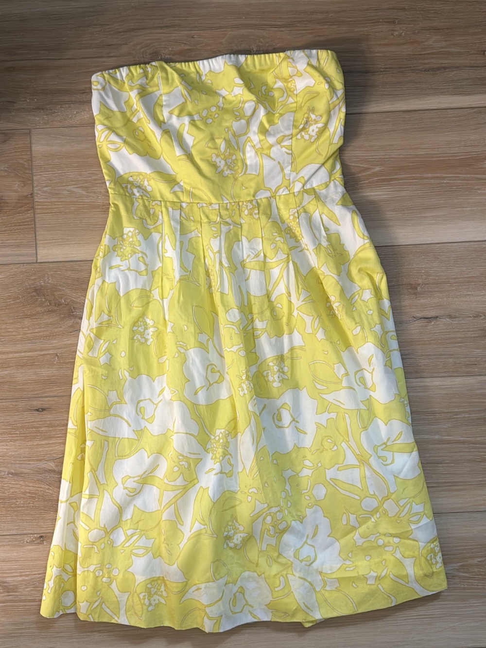 Vintage The Limited Yellow and White Floral Strapless Dress Y2K Cotton